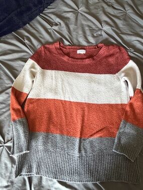 Market & Spruce Striped Crewneck Sweater in Rust, Cream & Gray